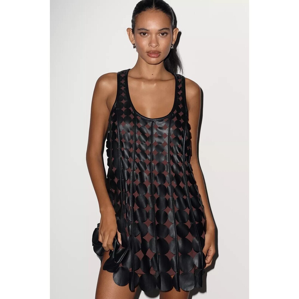 NWT Anthropologie Maeve Faux Leather Sleeveless Swing Dress L Black $198 Party - Picture 3 of 10
